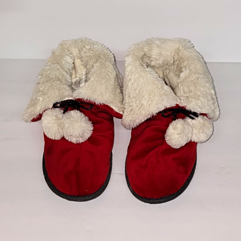 Cuddl Duds Men’s Moccasin Slippers Red Faux Suede Upper Faux Fur Lined Sz 7